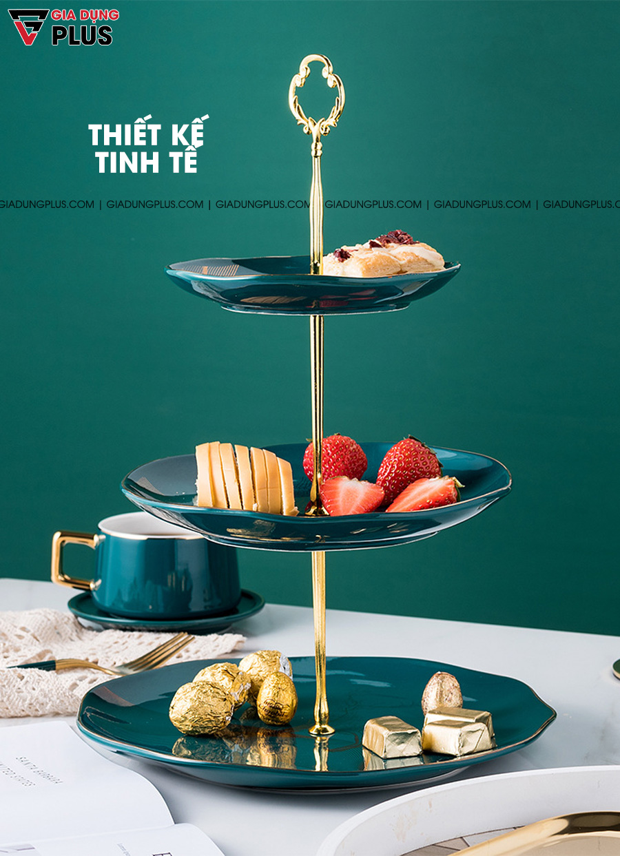 Đĩa đựng trái cây sứ, tiệp chỉ vàng có thiết kế tinh tế