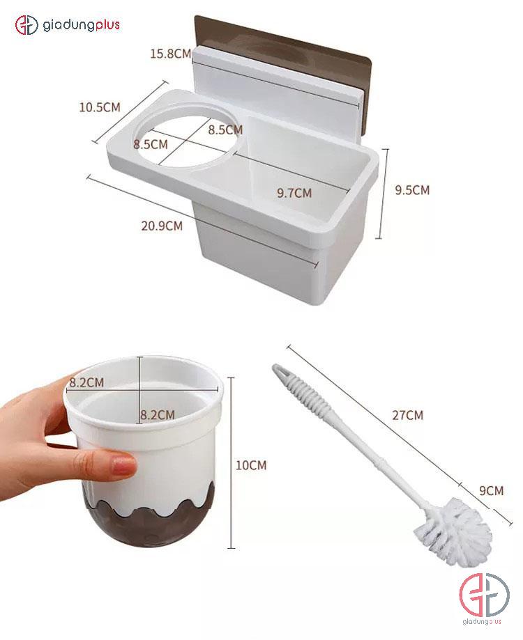 kích thước từng phần của Bộ chổi bồn cầu và kệ đựng đa năng shuangqing