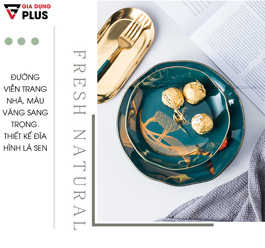 Đĩa đựng trái cây sứ, tiệp chỉ vàng mang trong mình sự thiết kế sang trọng