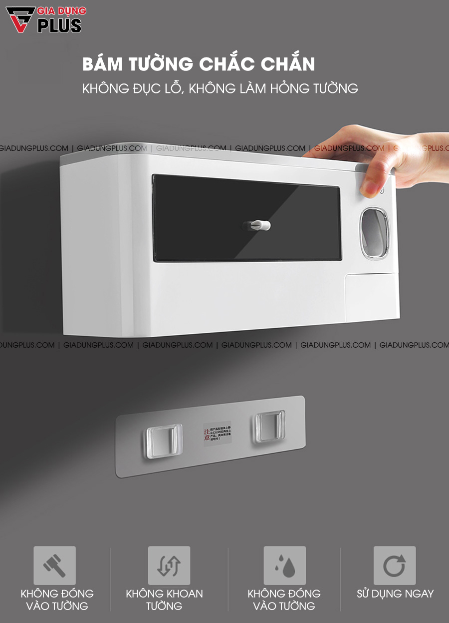 Kệ đa năng & Bộ nhả kem đánh răng kèm cốc dán tường bám tường chắc chắn, không cần khoan tường