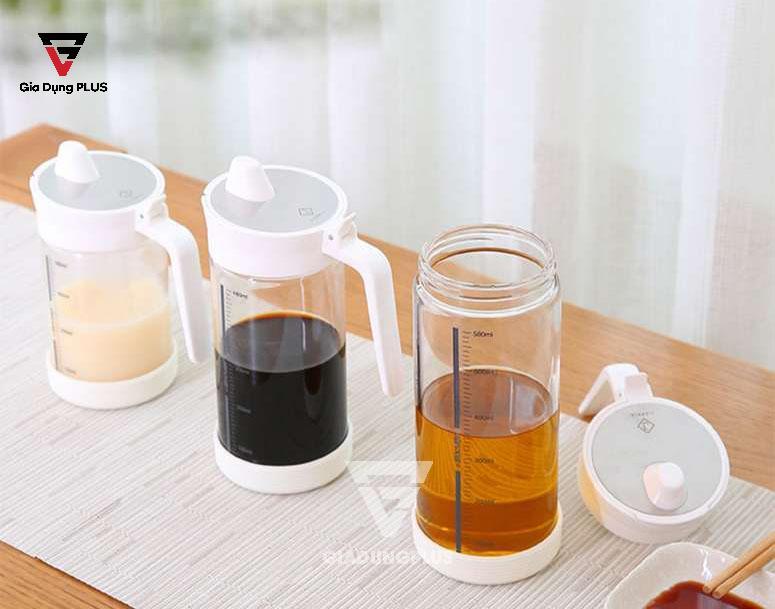 Bình đựng dầu ăn, nước mắm thuỷ tinh có nắp kín từ INOX 304 của Jianxia | Ba loại dung tích khác nhau, công dụng đa năng