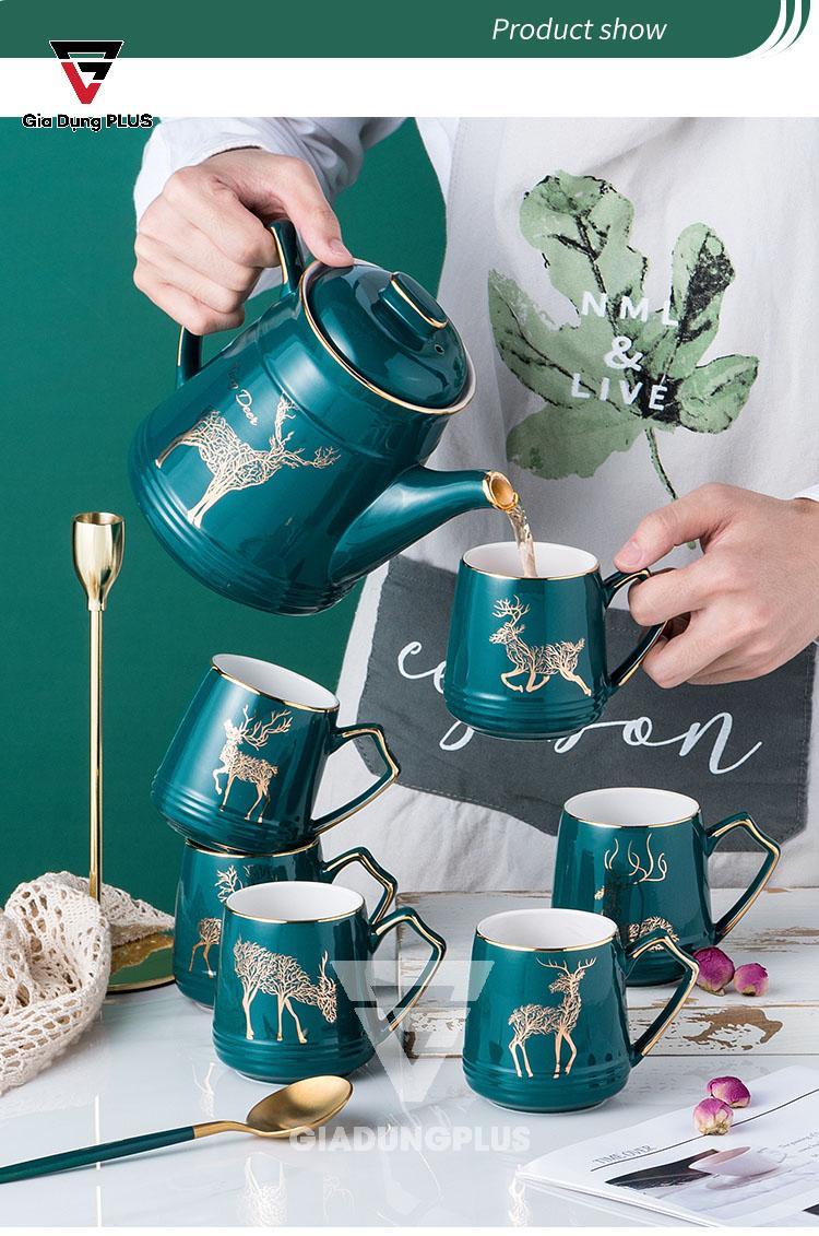 Bộ Ấm Trà Gốm Sứ Sang Trọng Màu Xanh Ngọc Lục Bảo Cao Cấp Qianhuiju | Tinh tế và đẹp