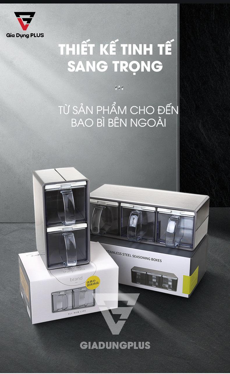 Bộ Hộp Đựng Gia Vị Kèm Kệ Inox 304 Jianxia Cao Cấp | Thiết kế theo phong cách Bắc Âu sang trọng, bao bì đẹp