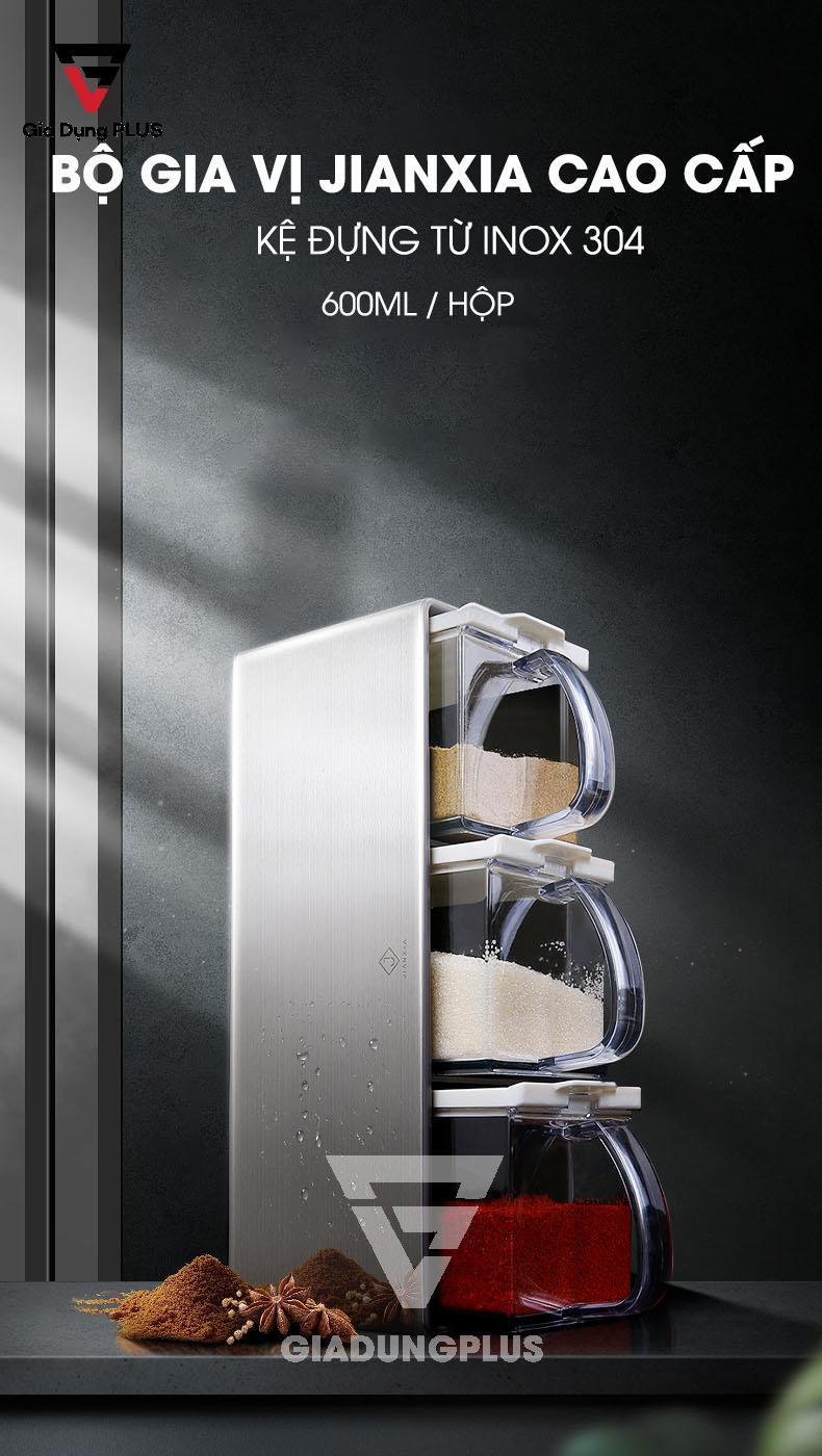 Bộ Hộp Đựng Gia Vị Kèm Kệ Inox 304 Jianxia Cao Cấp | Đẹp và cực kỳ sang trọng