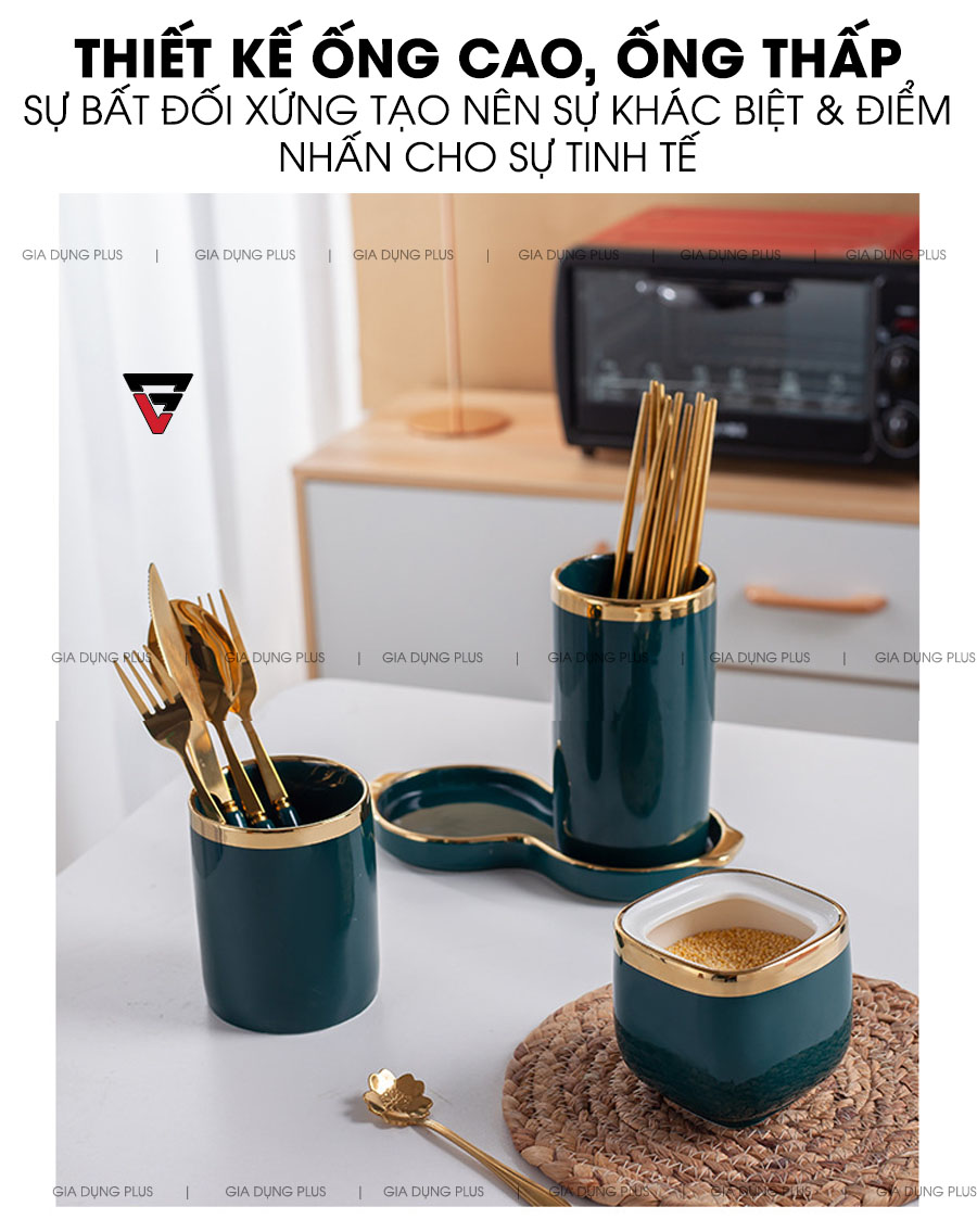 Thiết kế ống cao, ống thấp - sự bất đối xứng tạo nên sự khác biệt của sản phẩm | Ống đựng đũa thìa sứ muỗng thìa đa năng PL0688