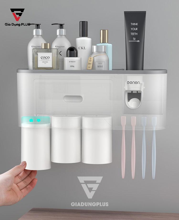 Bộ kệ nhả kem đánh răng tự động kèm cốc dán tường của Ecoco | Cốc đánh răng, súc miệng kèm theo bộ