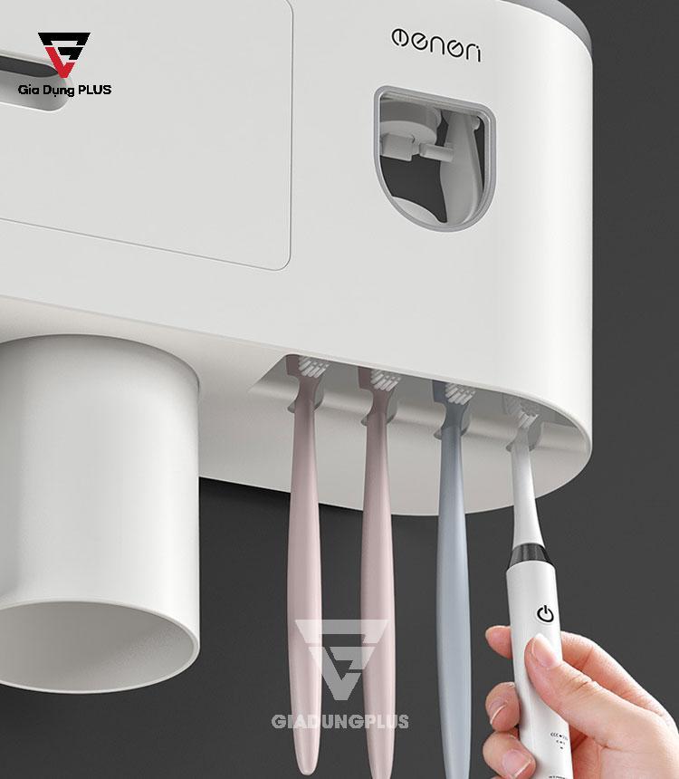 Bộ kệ nhả kem đánh răng tự động kèm cốc dán tường của Ecoco | Giá treo bàn chải gọn gàng