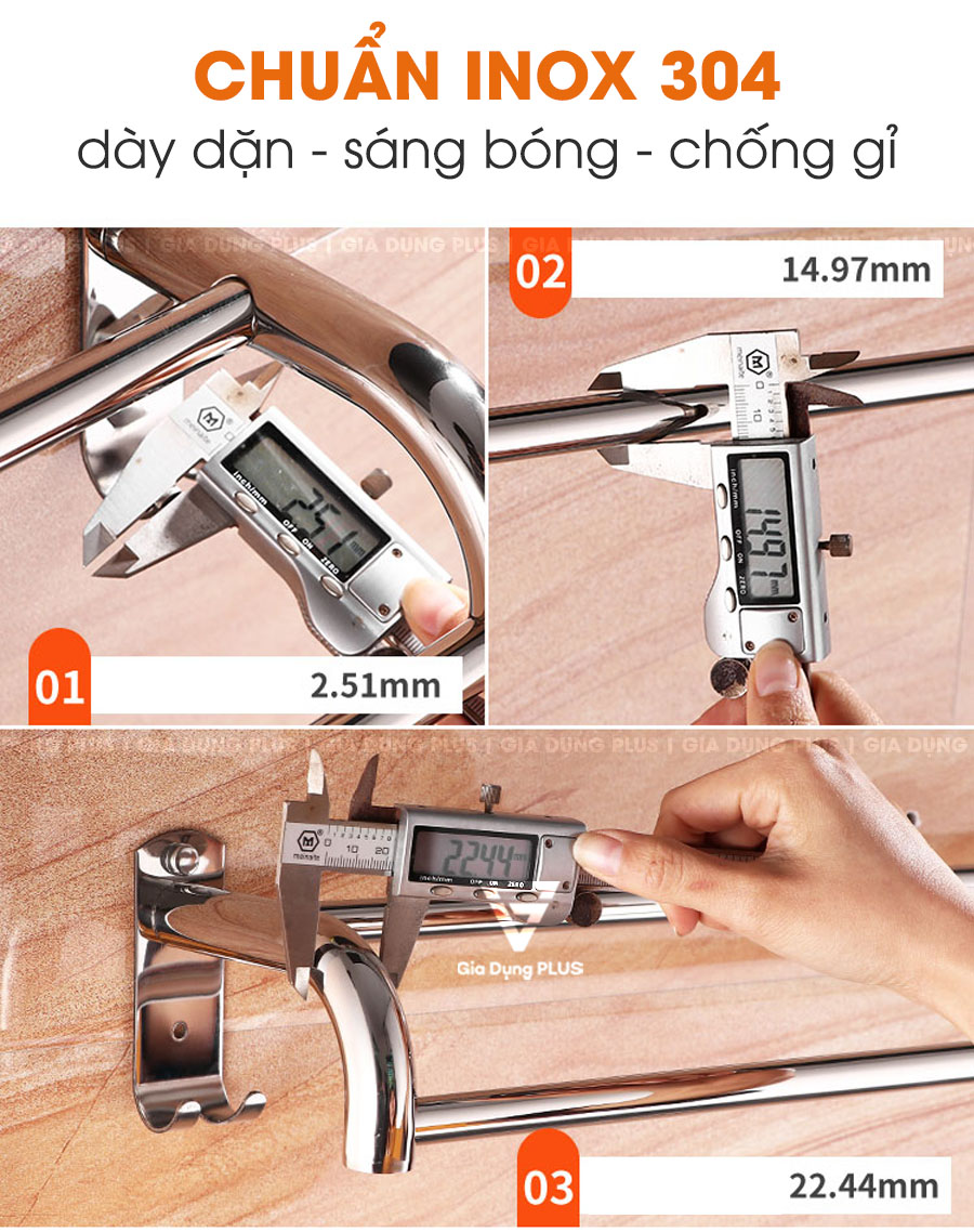 Giá để khăn tắm, khăn mặt inox 304 dán tường cao cấp | Inox 304 chuẩn, sáng bóng, dày dặn