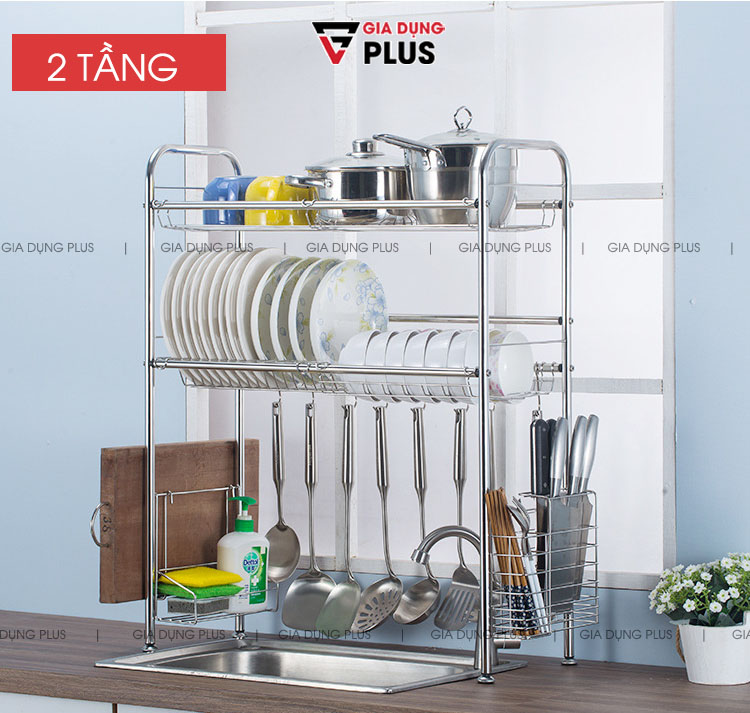 Loại 2 tầng cho gia đình có tủ bếp cao hoặc không có tủ bếp, cần nhiều không gian đựng đồ hơn | Giá inox 304 úp chén đĩa đa năng trên bồn rửa chén Nanjie