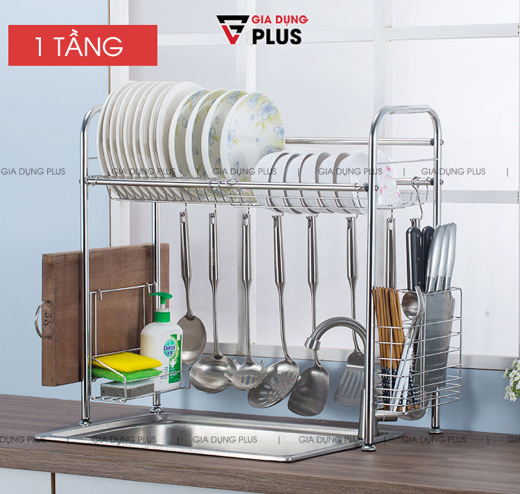 Loại 1 tầng thích hợp cho gia đình có tủ bếp thấp | Giá inox 304 úp chén đĩa đa năng trên bồn rửa chén Nanjie