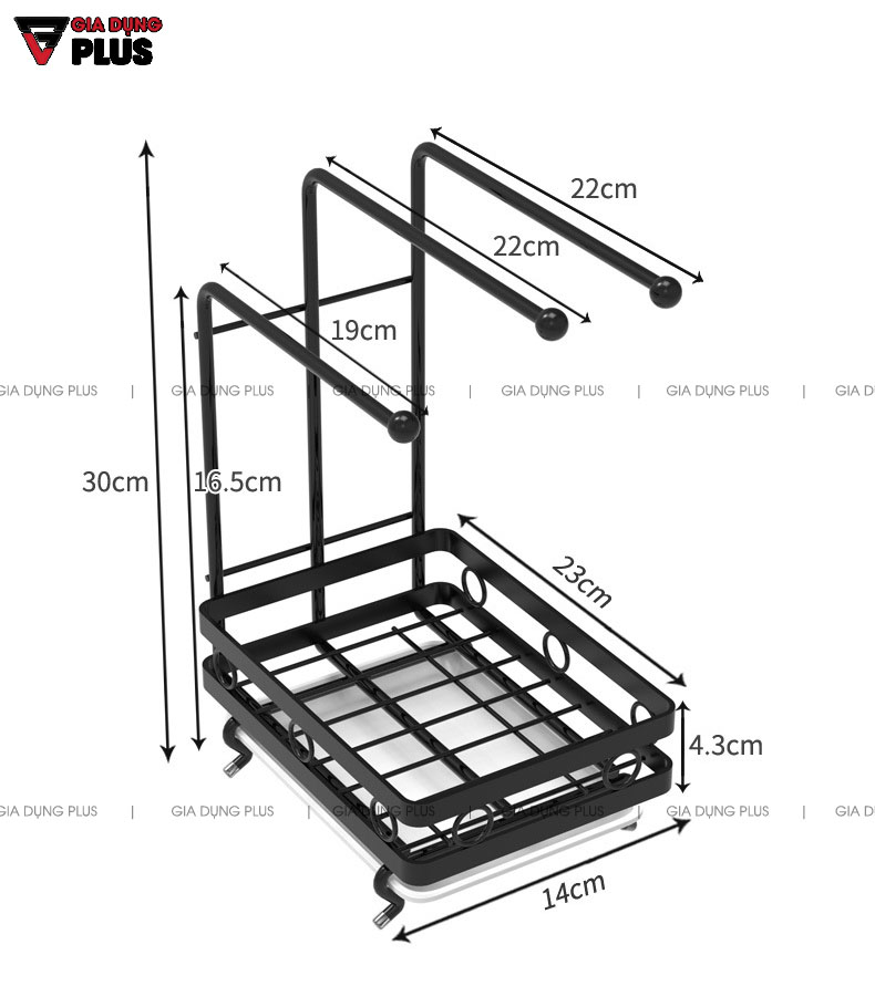 Kích thước sản phẩm | Giỏ đựng bọt biển kèm thanh treo khăn lau bếp đa năng thép carbon Nanjie