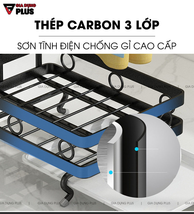 Thép carbon, sơn tĩnh điện đảm bảo chống gỉ và không trầy xước | Giỏ đựng bọt biển kèm thanh treo khăn lau bếp đa năng thép carbon Nanjie