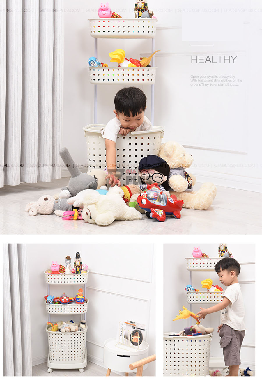 Giỏ đựng quần áo bẩn nhiều tầng, có bánh xe đẩy phòng tắm | Thân thiện, đa năng có thể dùng dưới nhiều công dụng khác như đựng đồ chơi, đựng đồ ăn trong bếp...