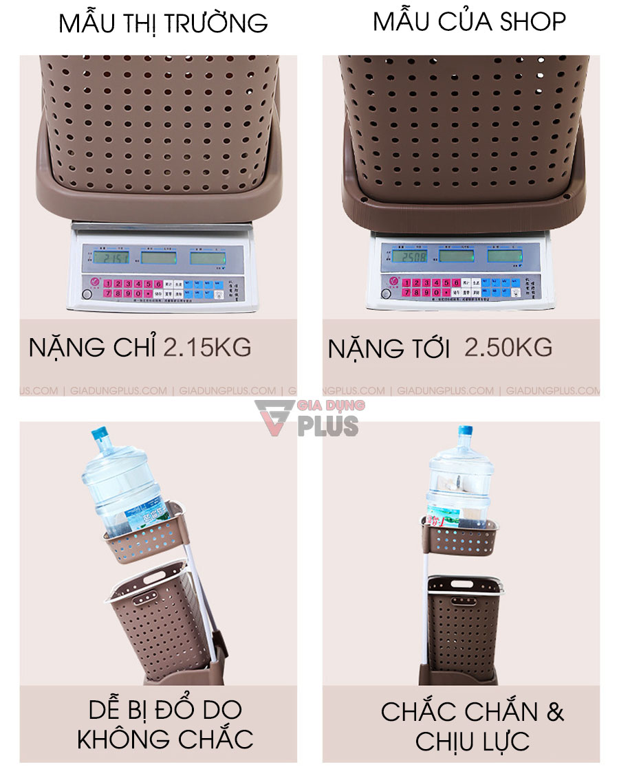 Giỏ đựng quần áo bẩn nhiều tầng, có bánh xe đẩy phòng tắm | Điểm khác biệt giữa hàng trên Gia Dụng Plus và thị trường