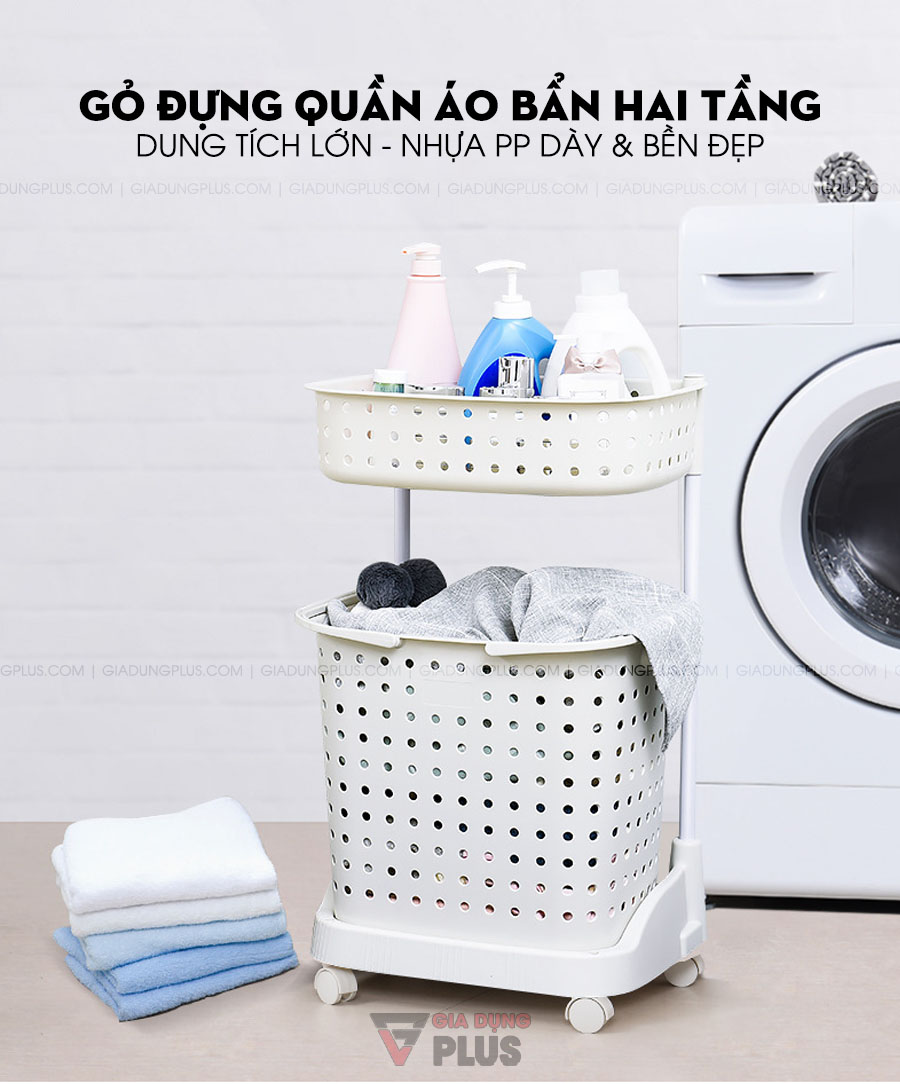 Giỏ đựng quần áo bẩn hai tầng, có bánh xe đẩy phòng tắm | Với nhiều ưu điểm tiện ích, giúp đựng quần áo bẩn giúp phòng tắm luôn gọn gàng