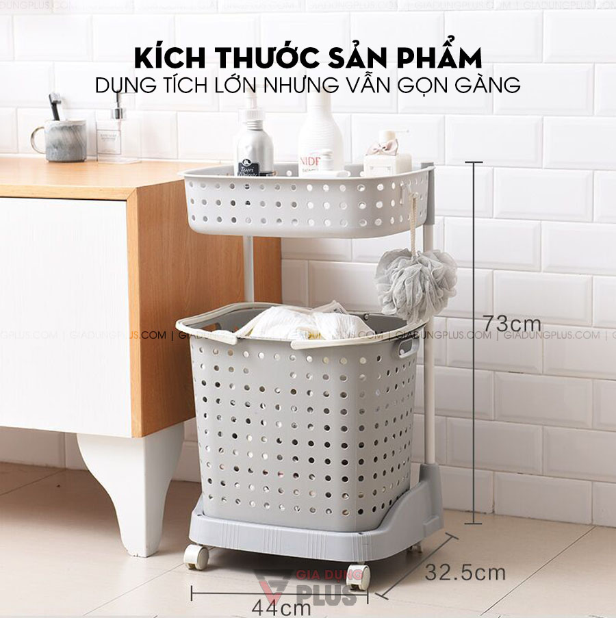 Giỏ đựng quần áo bẩn hai tầng, có bánh xe đẩy phòng tắm | Dung tích đựng đồ lớn nhưng vẫn có kích thước hợp lý và tiết kiệm không gian tối đa