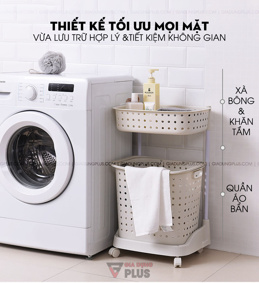 Giỏ đựng quần áo bẩn nhiều tầng, có bánh xe đẩy phòng tắm | Thiết kế hợp lý với nhiều năm cải tiến đi đến kết quả