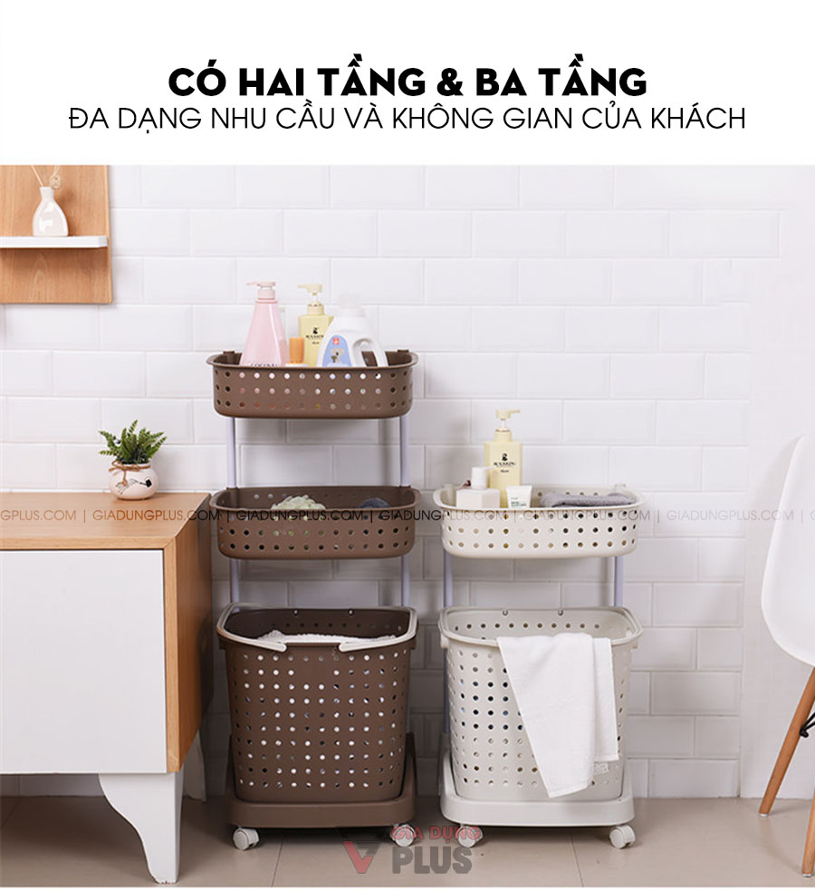 Giỏ đựng quần áo bẩn nhiều tầng, có bánh xe đẩy phòng tắm | Có mẫu 2 tầng & 3 tầng tuỳ theo nhu cầu và không gian của khách hàng
