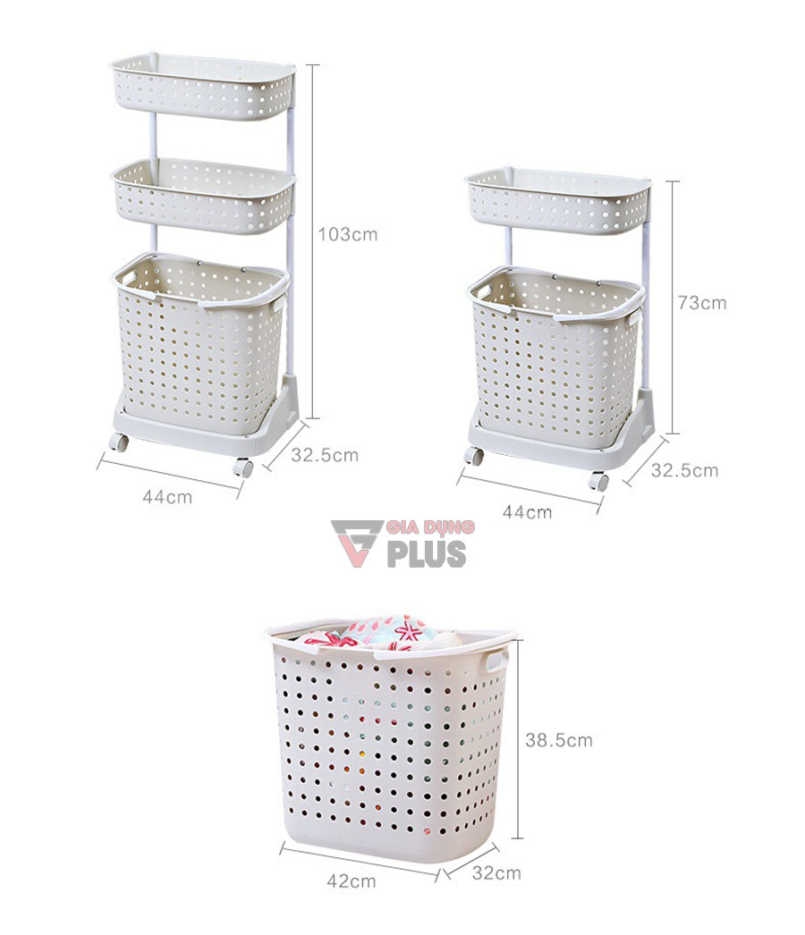 Giỏ đựng quần áo bẩn hai tầng, có bánh xe đẩy phòng tắm | Kích thước sản phẩm