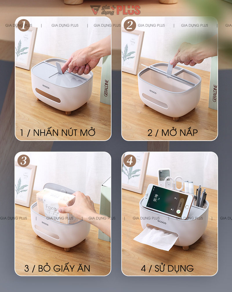 Cách sử dụng bỏ giấy ăn và đồ dùng hộp đựng giấy ăn Ecoco bo tròn