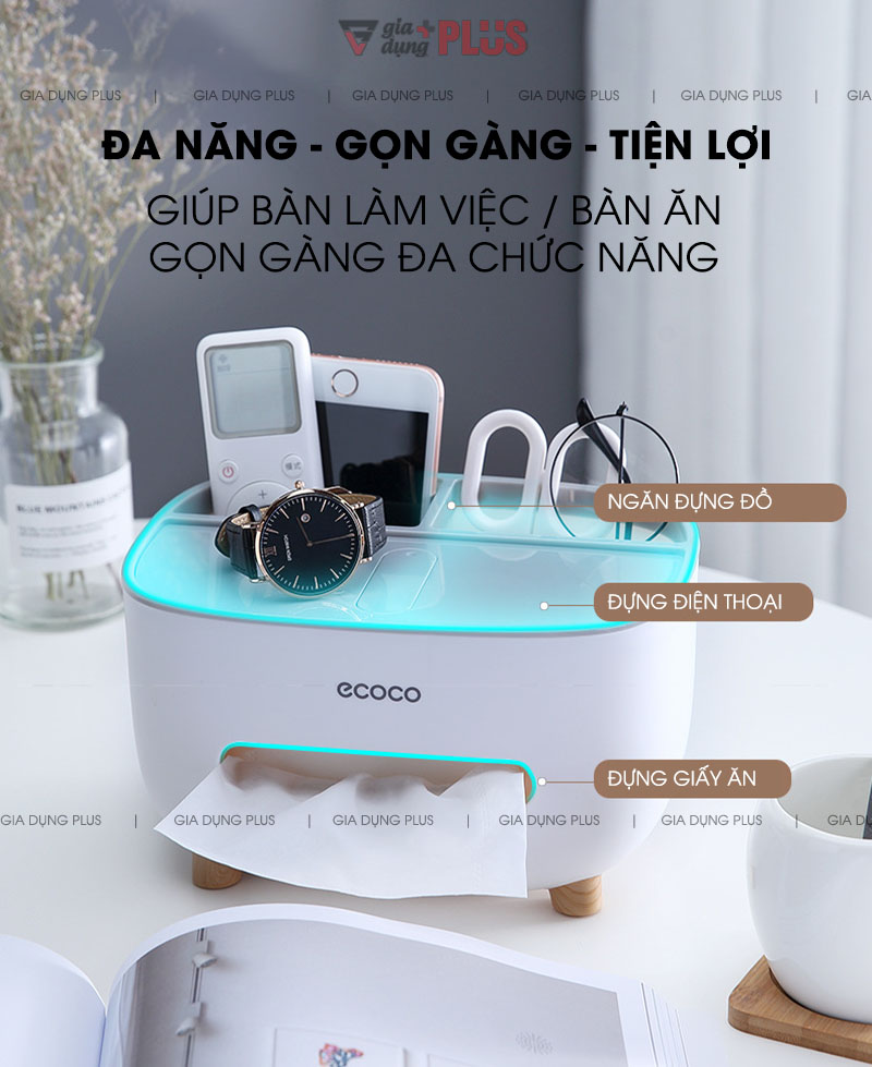 Đa năng - gọn gàng - sạch sẽ là những ưu điểm của hộp giấy ăn Ecoco, có thể dùng cho phòng khách, phòng ăn hay phòng làm việc đều phù hợp