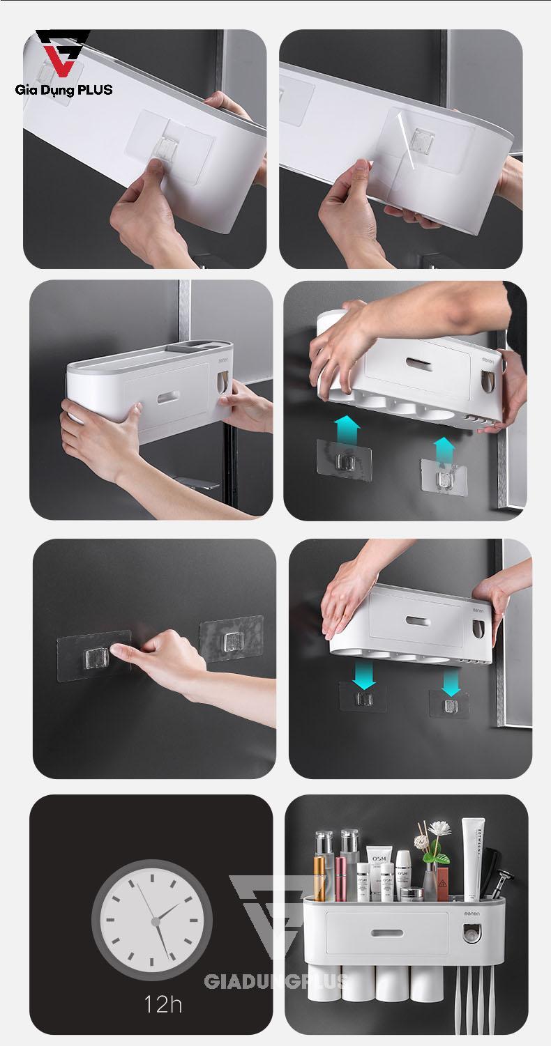 Bộ kệ đựng bàn chải đánh răng, lấy kem đánh răng tự động kèm theo cốc của Ecoco | Hướng dẫn lắp đặt dễ dàng với 4 bước