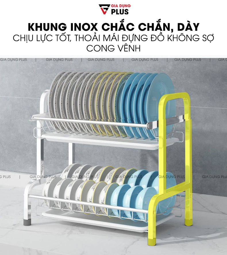 Khung inox 304 dày, chắc chắn, chịu lực tới 80KG nên có thể thoải mái sử dụng mà không sợ cong vênh | Kệ úp chén đĩa ráo nước đặt bàn đa năng inox 304 Nanjie