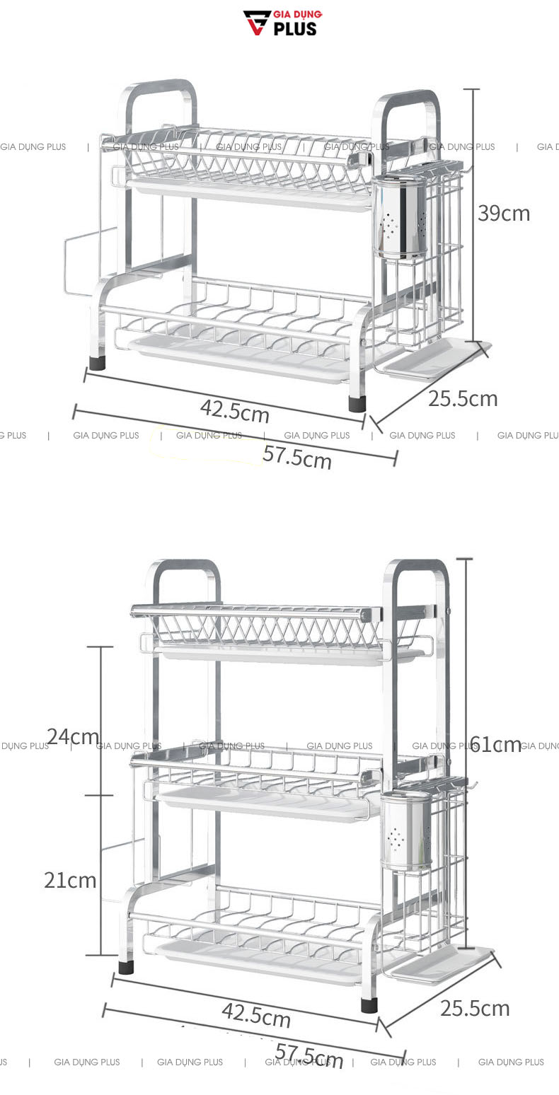 Kích thước của sản phẩm | Kệ úp chén đĩa ráo nước đặt bàn đa năng inox 304 Nanjie