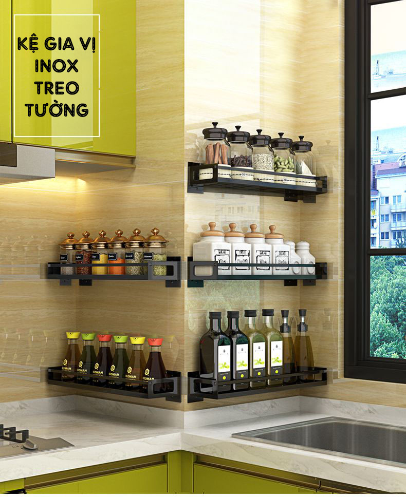 Kệ đựng gia vị, chai lọ treo tường (dán tường) thông minh INOX 304 | Đẹp và sang trọng