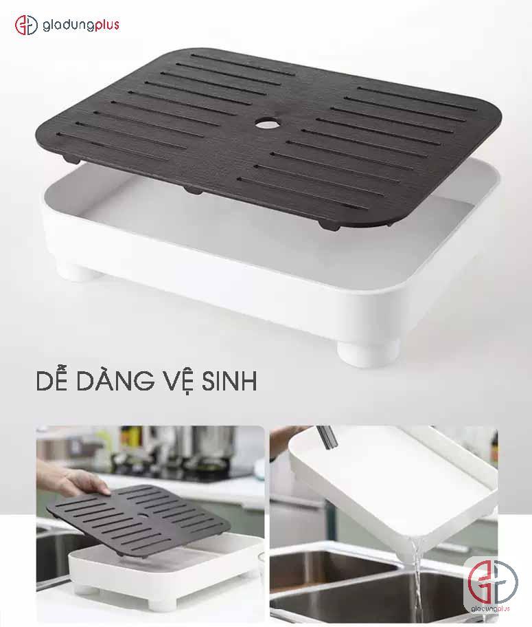 Khay trà nhựa có thiết kế 2 lớp: Lớp khay đựng & lớp lưới thoát nước