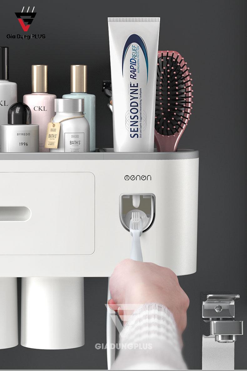 Bộ kệ nhả kem đánh răng tự động kèm cốc dán tường của Ecoco | Công cụ nhả kem tự động