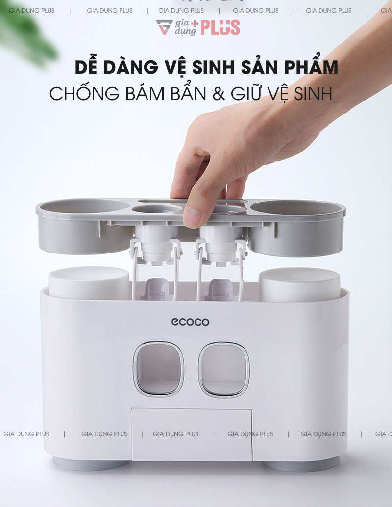 Dễ dàng vệ sinh, tháo lắp mở để rửa sạch giúp giữ vệ sinh cho bộ sản phẩm | Bộ gồm 2 thiết bị nhả kem tự động kèm 4 cốc súc miệng đa năng Ecoco