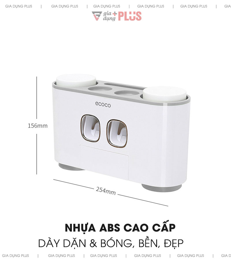 Kích thước sản phẩm | Được làm từ nhựa ABS cao cấp, dày dặn sử dụng lâu dài | Bộ gồm 2 thiết bị nhả kem tự động kèm 4 cốc súc miệng đa năng Ecoco