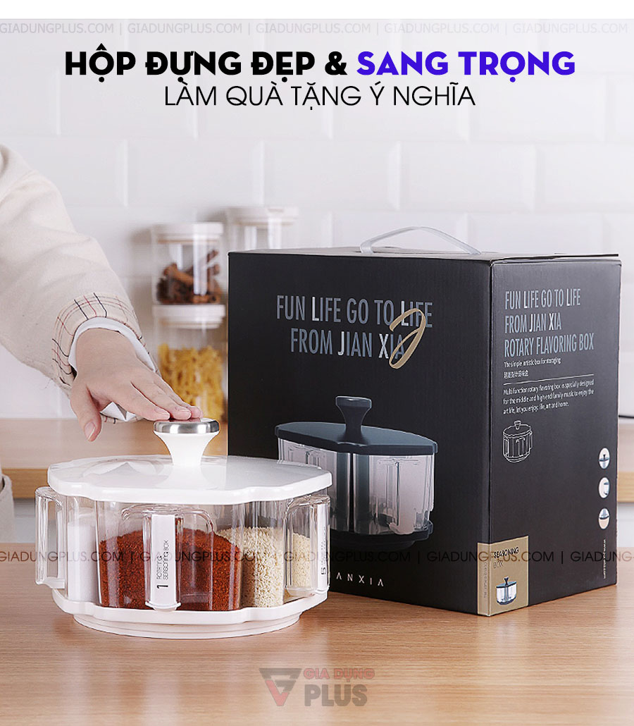 Bộ hộp đựng gia vị xoay 360 độ thông minh Jianxia | Hộp đóng gói cao cấp & sang trọng, có thể làm quà tặng ý nghĩa cho gia đình & tân gia