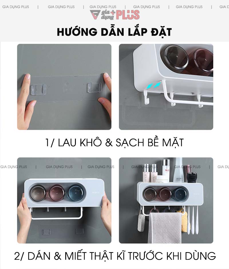 Hướng dẫn lắp đặt sản phẩm nhanh chóng và chắc chắn, không cần khoan tường | Bộ kệ để bàn chải đánh răng, đựng đồ đa năng kèm cốc súc miệng Ecoco mẫu mới