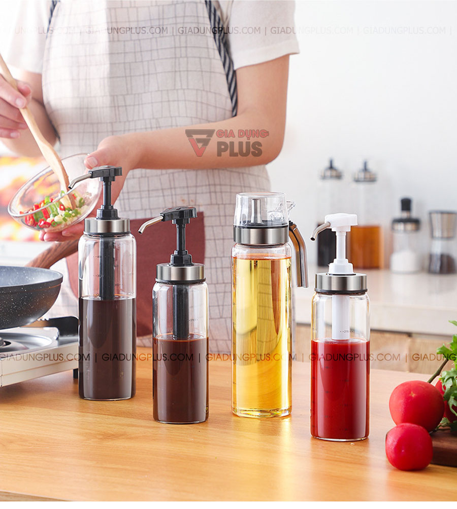 Chai thuỷ tinh đựng nước sốt, tương ớt có vòi nhấn thông minh Kuake | Nhanh chóng sở hữu ngay sản phẩm tiện ích này