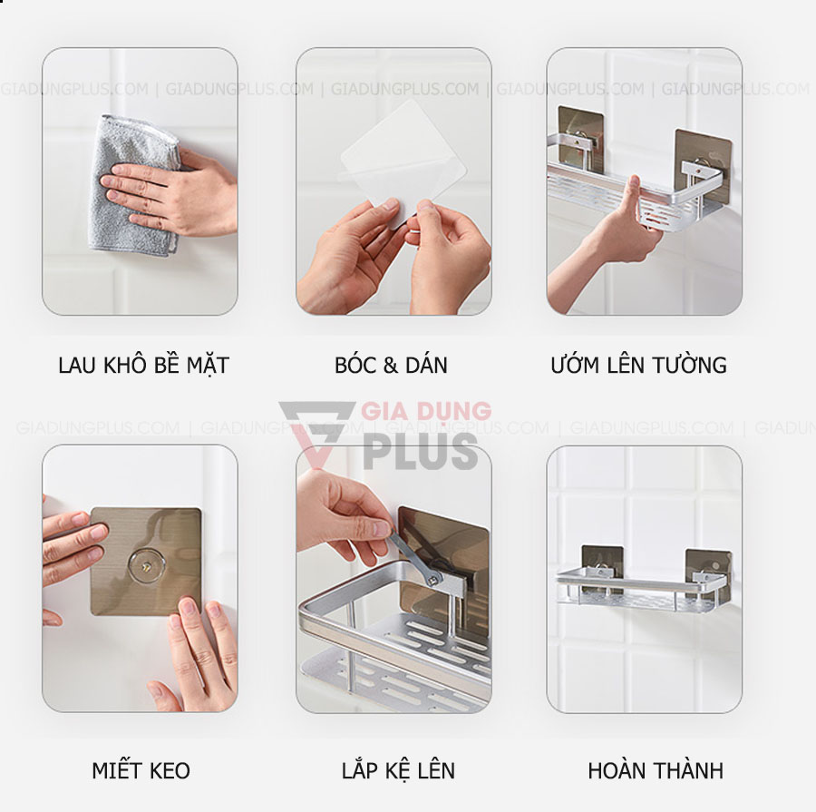 Kệ dán tường đa năng nhôm không gian ShuangQuing | Cách cài đặt đơn giản chỉ sau 6 bước, không cần máy khoan hay dụng cụ hỗ trợ