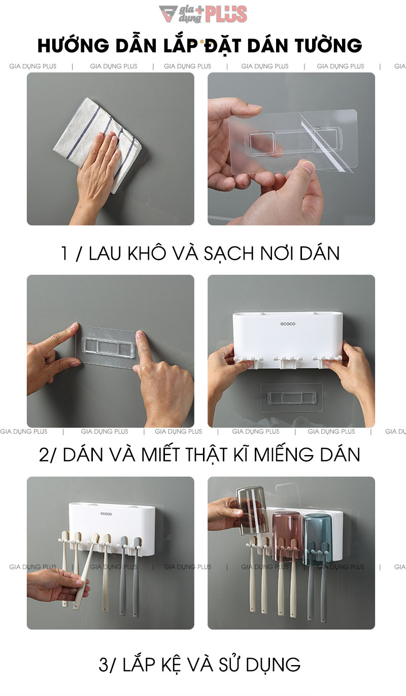 Hướng dẫn lắp đặt sản phẩm | Dán tường dễ dàng chỉ sau 6 bước | Hộp đựng bàn chải, đồ dùng cá nhân kèm cốc súng miệng trong suốt cao cấp Ecoco