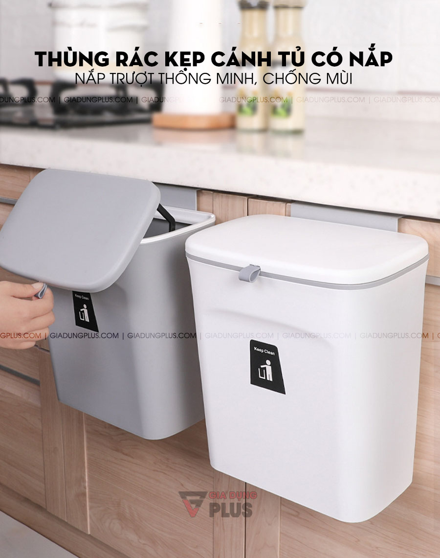 Thùng rác kẹp cánh tủ có nắp trượt đậy kín thông minh | Thiết kế tiện lợi và thông minh, có nắp đậy kín & cao cấp cho nhà bếp