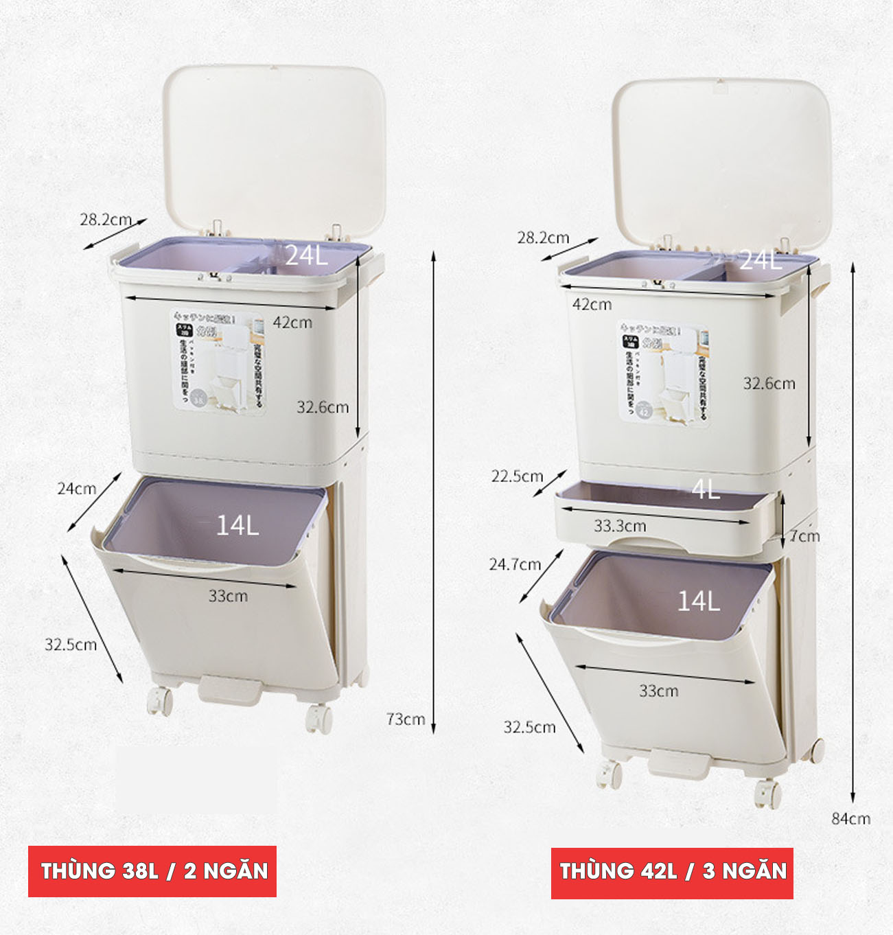 Kích thước của sản phẩm | Thùng rác 3 tầng xuất Nhật nhựa ABS cao cấp thông minh