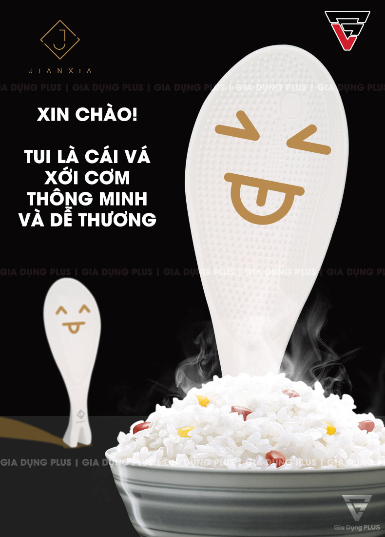 Vá Xới Cơm Nhựa PP Chống Dính Tiện Lợi, Có Chân Đứng Để Bàn Thông Minh Cao Cấp