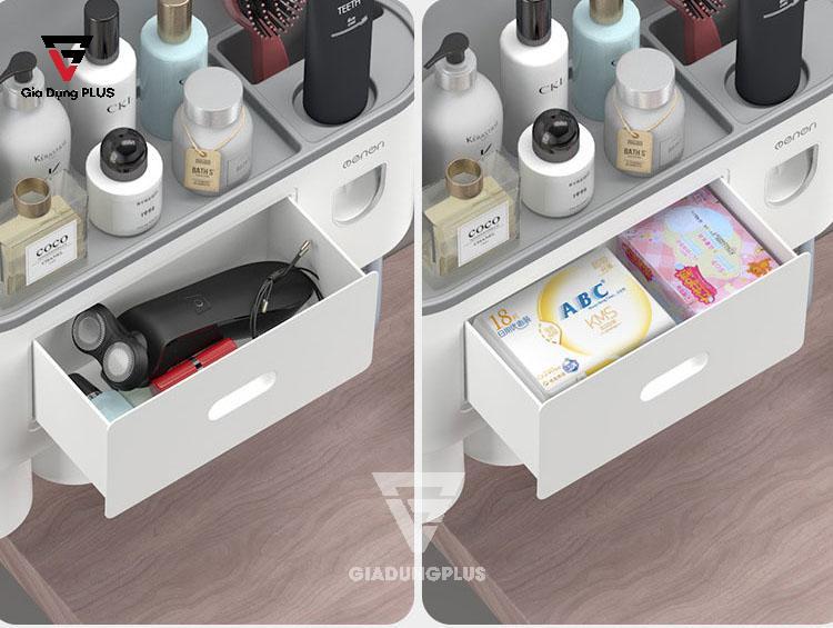 Bộ kệ nhả kem đánh răng tự động kèm cốc dán tường của Ecoco | ngăn chứa đồ đa năng và tiện ích