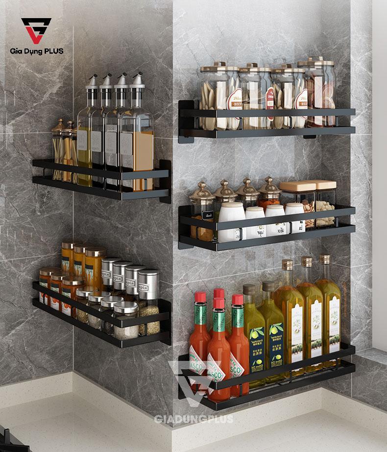 Kệ đựng gia vị, chai lọ treo tường (dán tường) thông minh INOX 304 | Loại góc bo tròn tinh tế và lịch lãm