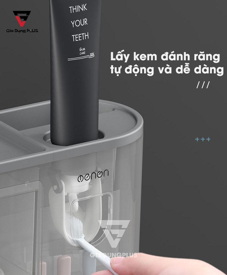 Bộ kệ nhả kem đánh răng tự động kèm cốc dán tường của Ecoco | Lấy kem tự động và thông minh