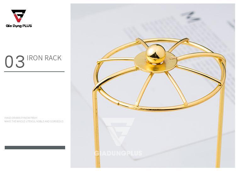 Bộ Ống Đựng Nĩa, Muỗng Bằng Sứ + 6 Nĩa Inox 304 Màu Xanh Lưu Ly QianHuiju | Phần khung ngoài bằng sắt, sơn màu vàng