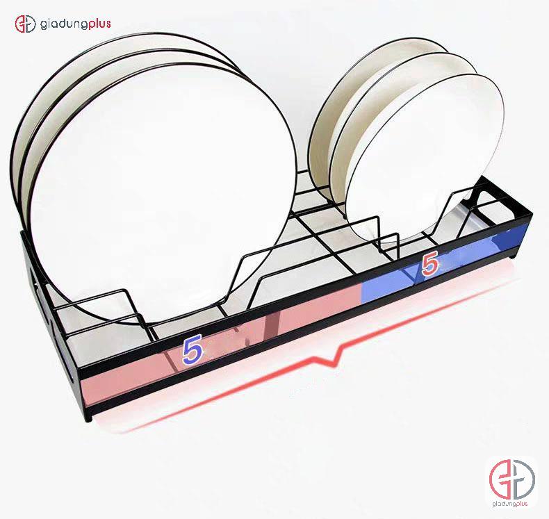 Kệ đựng đĩa inox 304 dính tường, sơn tĩnh điện màu đen | Mỗi bên để được 5 đĩa, tổng cộng là 10