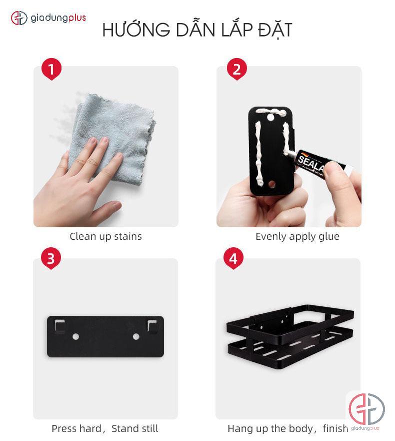 hướng dẫn lắp đặt sản phẩm kệ đựng chai lọ gia vị dính tường inox 304, sơn tĩnh điện