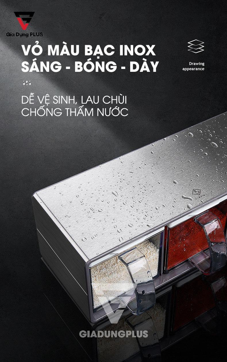 Bộ Hộp Đựng Gia Vị Kèm Kệ Inox 304 Jianxia Cao Cấp | Kệ dày, chống thấm nước, dễ vệ sinh