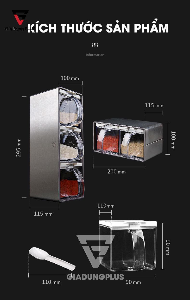 Bộ Hộp Đựng Gia Vị Kèm Kệ Inox 304 Jianxia Cao Cấp | Kích thước sản phẩm