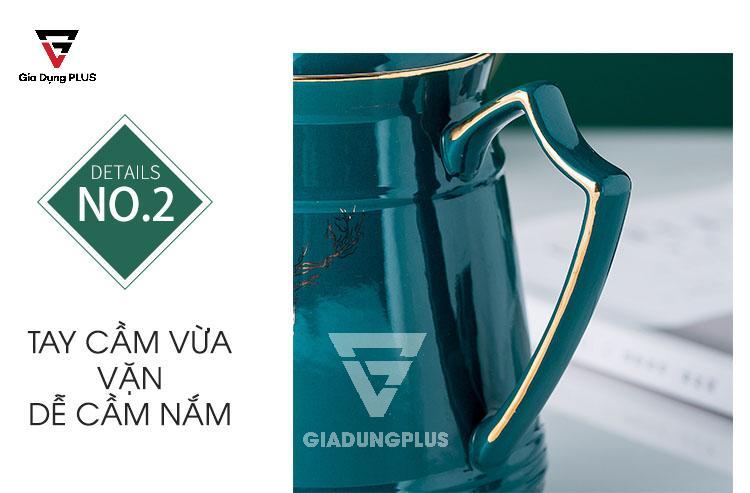 Bộ Ấm Trà Gốm Sứ Sang Trọng Màu Xanh Ngọc Lục Bảo Cao Cấp Qianhuiju | Có tay cầm tiện lợi của ấm trà tránh nóng